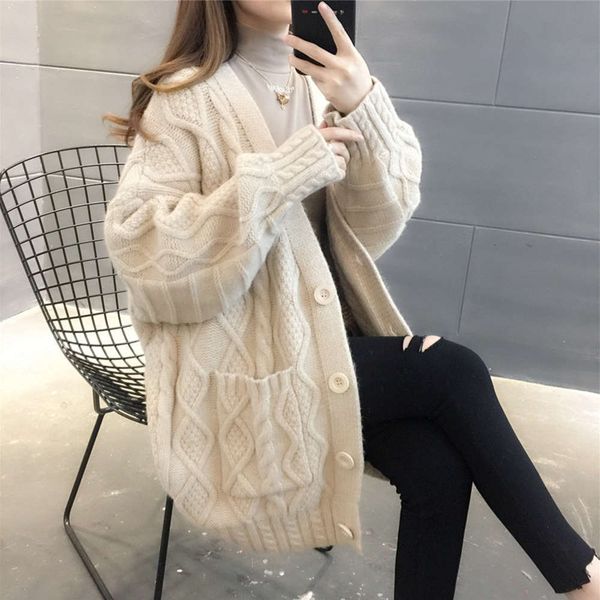 women's sweaters sweaters thickened sweater cardigan women's loose medium length autumn winter lazy wind knitted jacket af19, White;black
women's sweaters sweaters thickened sweater cardigan women's loose medium length autumn winter lazy wind knitted jacket af19, White;black