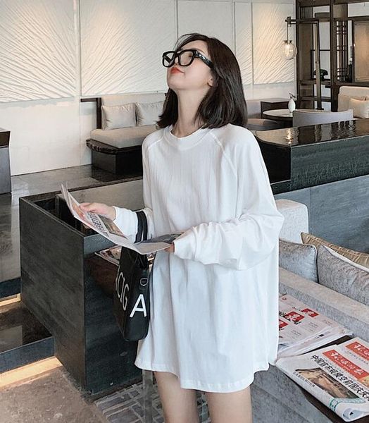 spring women's solid colour round collar long sleeved loose casual t-shirt abc19, White
spring women's solid colour round collar long sleeved loose casual t-shirt abc19, White