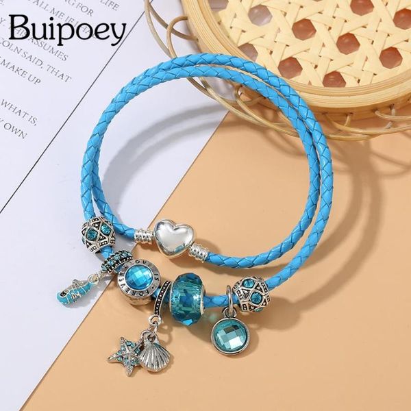 charm bracelets buipoey blue crystal beads leather for women men original starfish seahorse pendant weave, Golden;silver
charm bracelets buipoey blue crystal beads leather for women men original starfish seahorse pendant weave, Golden;silver