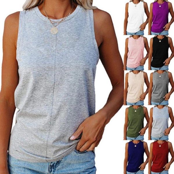 summer women's fashion loose casual round neck sleeveless solid color vest t regular short t-shirt, White
summer women's fashion loose casual round neck sleeveless solid color vest t regular short t-shirt, White
