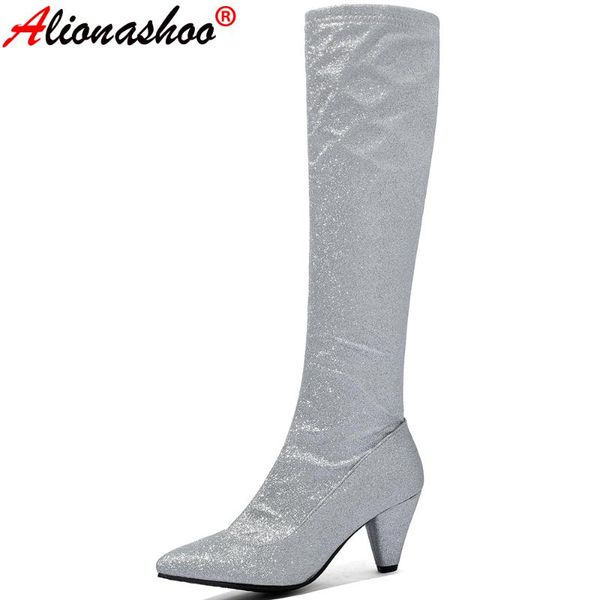 boots aliona shoo 2021 fashion women spring winter knee high heels quality glitter long comfort square botines mujer size 34-48, Black
boots aliona shoo 2021 fashion women spring winter knee high heels quality glitter long comfort square botines mujer size 34-48, Black