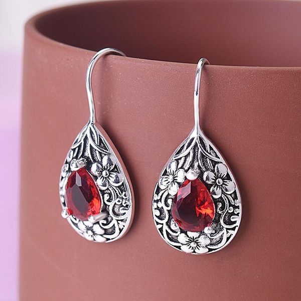 dangle & chandelier mengyi bohemia vintage pattern red water drip zircon drop earrings for women party accessories delicate jewelry, Silver 
dangle & chandelier mengyi bohemia vintage pattern red water drip zircon drop earrings for women party accessories delicate jewelry, Silver