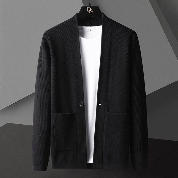 men's sweaters knitted cardigan solid color v-neck casual pocket thin sweater autumn, White;black
men's sweaters knitted cardigan solid color v-neck casual pocket thin sweater autumn, White;black