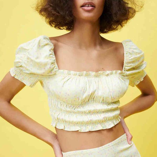 za summer women elastic blouse puff sleeve floral printed square collar female loose ruffles thin 210422, White
za summer women elastic blouse puff sleeve floral printed square collar female loose ruffles thin 210422, White