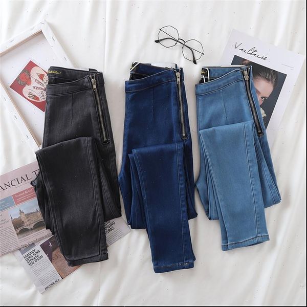 spring 4 color available women jeans side zipper autumn high waist skinny pencil denim pants, Blue
spring 4 color available women jeans side zipper autumn high waist skinny pencil denim pants, Blue