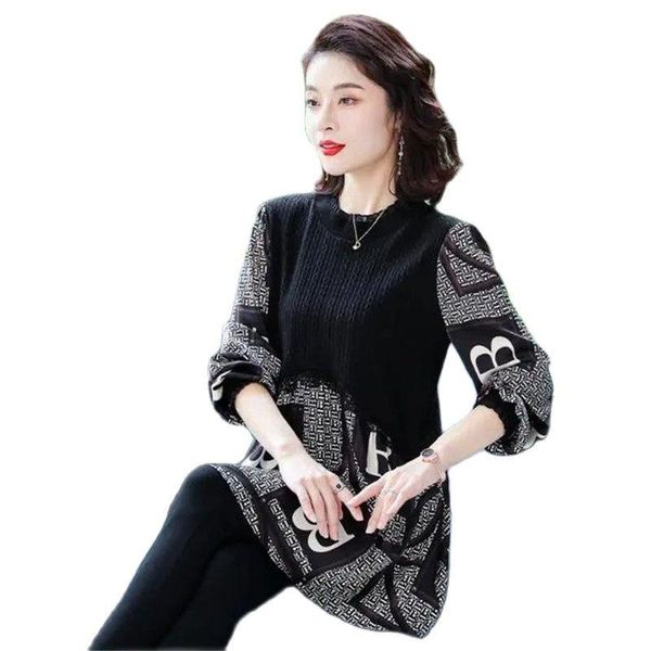 women's sweaters 2021 blouse autumn large size cover belly sweater splicing printing chiffon casual age-reducing cardigan, White;black
women's sweaters 2021 blouse autumn large size cover belly sweater splicing printing chiffon casual age-reducing cardigan, White;black