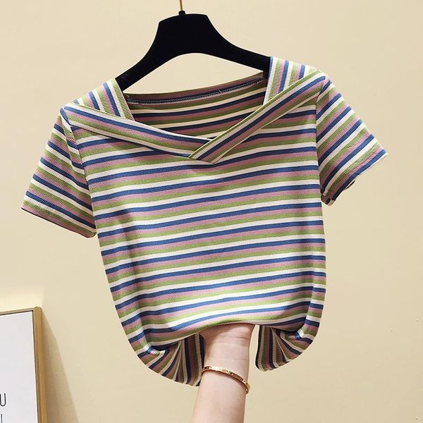 women's t-shirt korean v-neck basic striped t shirt women clothes summer short sleeve cotton casual tshirt female tee femme, White
women's t-shirt korean v-neck basic striped t shirt women clothes summer short sleeve cotton casual tshirt female tee femme, White