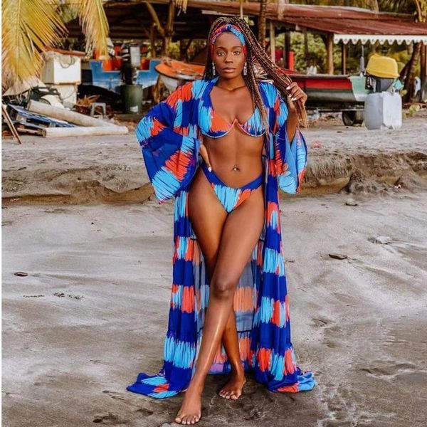 women's swimwear women tie dye print bikinis set deep v-neck bra thongs boho style swimsuit bathing suit beach wear upe5, White;black