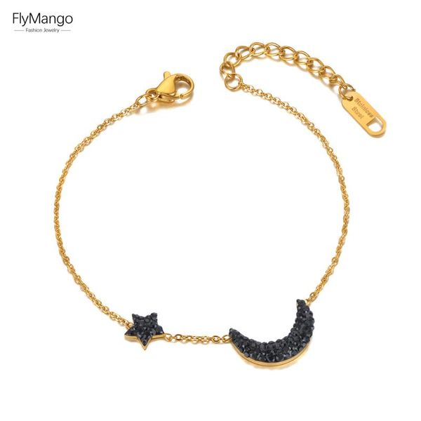 charm bracelets flymango trendy black cz crystal star & moon bracelet for women stainless steel chain bohemia summer beach jewelry fb21036, Golden;silver
charm bracelets flymango trendy black cz crystal star & moon bracelet for women stainless steel chain bohemia summer beach jewelry fb21036, Golden;silver