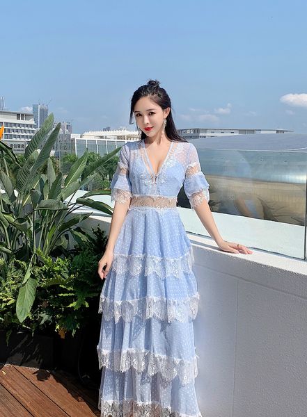 lace patchwork ruffle trim polka blue summer long women sleeve v neck fit and flare holidays ruffles layer cake, White;black
lace patchwork ruffle trim polka blue summer long women sleeve v neck fit and flare holidays ruffles layer cake, White;black