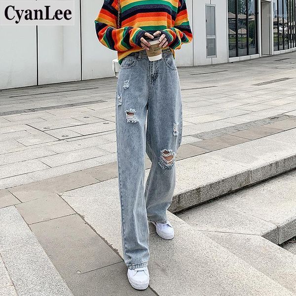 women's jeans cyanlee woman high waist ripped 2021 denim straight wide leg clothing blue streetwear fashion vintage pants 
women's jeans cyanlee woman high waist ripped 2021 denim straight wide leg clothing blue streetwear fashion vintage pants