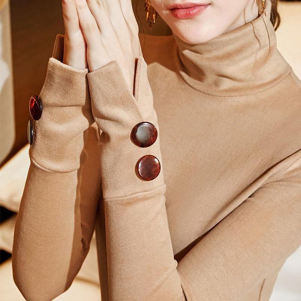 women's t-shirt plush and thickened base autumn winter solid high collar with long sleeve tight warm top, White
women's t-shirt plush and thickened base autumn winter solid high collar with long sleeve tight warm top, White