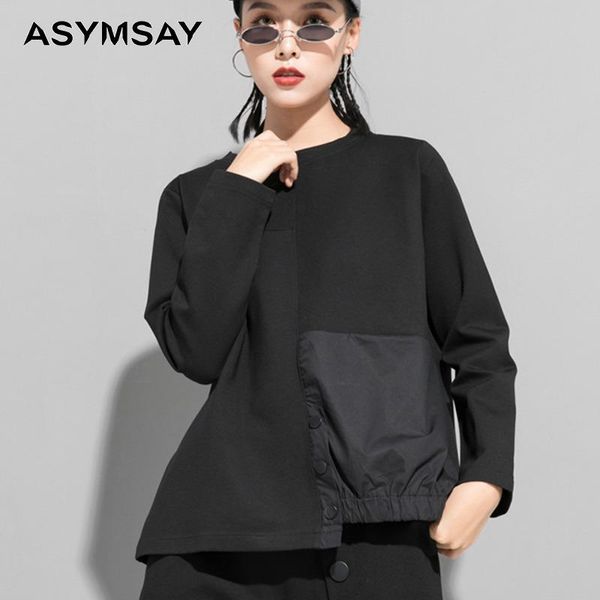women's t-shirt asymsay spring autumn womens black round neck patchwork pocket fashion clothing tshirt loose long sleeve al1967, White
women's t-shirt asymsay spring autumn womens black round neck patchwork pocket fashion clothing tshirt loose long sleeve al1967, White
