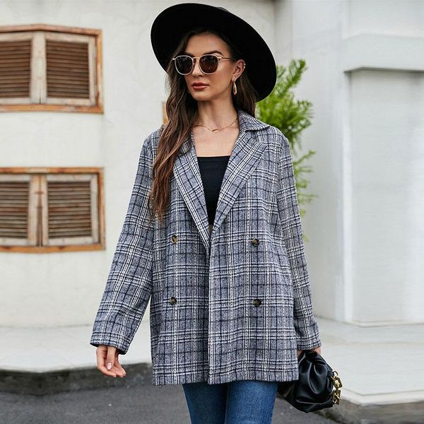 women's suits & blazers vintage double breasted plaid blazer oversize coat women 2021 autumn winter suit jackets ladies stylish loose, White;black
women's suits & blazers vintage double breasted plaid blazer oversize coat women 2021 autumn winter suit jackets ladies stylish loose, White;black