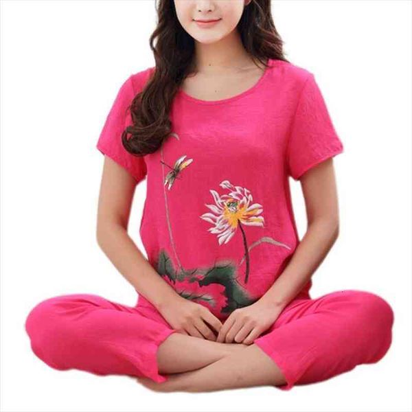 womens summer plus size pajamas set chinese lotus floral print short sleeve capri pants loose sleepwear loungewear xl-4xl, Black;red
womens summer plus size pajamas set chinese lotus floral print short sleeve capri pants loose sleepwear loungewear xl-4xl, Black;red