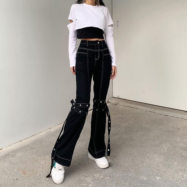 women's jeans 2021 black harajuku punk wide leg women pants hip hop high waist bandage streetwear rivet trousers, Blue
women's jeans 2021 black harajuku punk wide leg women pants hip hop high waist bandage streetwear rivet trousers, Blue