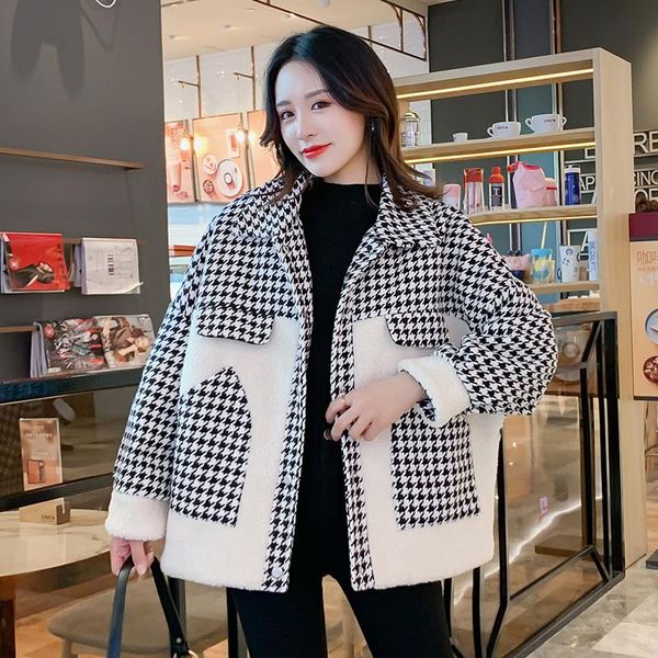 women's fur & faux vintage houndstooth tweed jacket women autumn winter thicken lambswool spliced tassel elegant cardigan coat korean c, Black
women's fur & faux vintage houndstooth tweed jacket women autumn winter thicken lambswool spliced tassel elegant cardigan coat korean c, Black