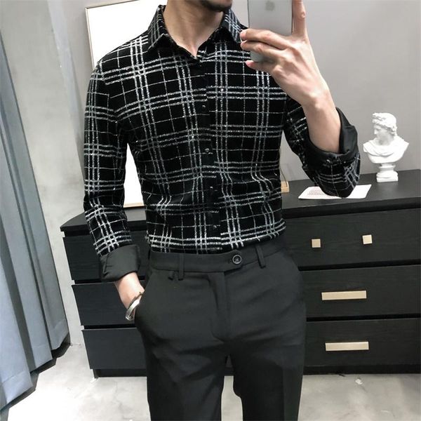 plaid long-sleeved shirt men's self-cultivation british style handsome korean fashion trendy casual hair stylist dress shirts, White;black
plaid long-sleeved shirt men's self-cultivation british style handsome korean fashion trendy casual hair stylist dress shirts, White;black