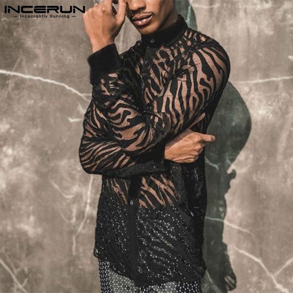 men's casual shirts incerun men mesh shirt printing lapel long sleeve see through camisa masculina streetwear 2021 party nightclub, White;black
men's casual shirts incerun men mesh shirt printing lapel long sleeve see through camisa masculina streetwear 2021 party nightclub, White;black