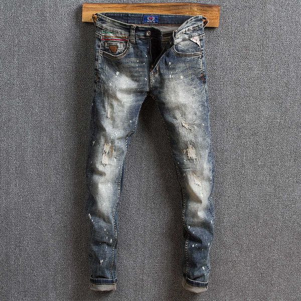 men's jeans italian style fashion retro blue washed slim fit ripped painted designer hip hop denim pants sknn
men's jeans italian style fashion retro blue washed slim fit ripped painted designer hip hop denim pants sknn
