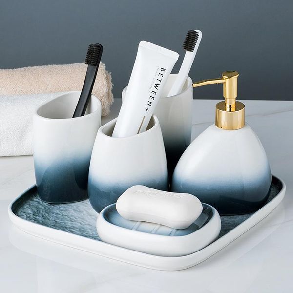 gradient gray ceramic bathroom five-piece wash set couple brushing teeth cup supplies appliance with tray bath accessory
gradient gray ceramic bathroom five-piece wash set couple brushing teeth cup supplies appliance with tray bath accessory