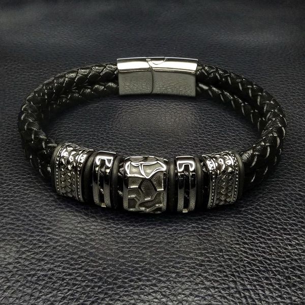 cuff fashion black genuine leather bracelet stainless steel clasp two layers braid rope chain wristband vintage gifts e0086, White
cuff fashion black genuine leather bracelet stainless steel clasp two layers braid rope chain wristband vintage gifts e0086, White
