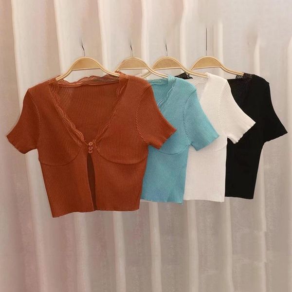 women's t-shirt women hollow out front split hem v-neck cardigan tees summer casual lady plain clothes t-shirts knitted short sleeve c, White
women's t-shirt women hollow out front split hem v-neck cardigan tees summer casual lady plain clothes t-shirts knitted short sleeve c, White