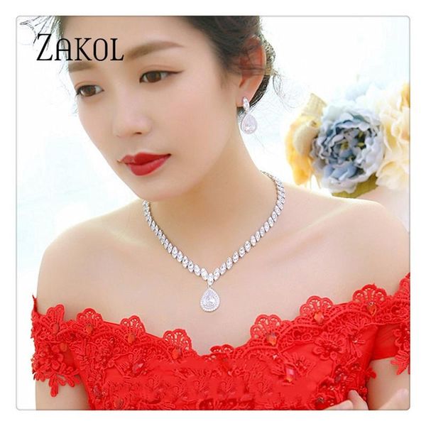 earrings & necklace zakol brand trendy water drop cubic zirconia set for women luxury crystal bridal wedding jewelry sets fssp057, Silver
earrings & necklace zakol brand trendy water drop cubic zirconia set for women luxury crystal bridal wedding jewelry sets fssp057, Silver