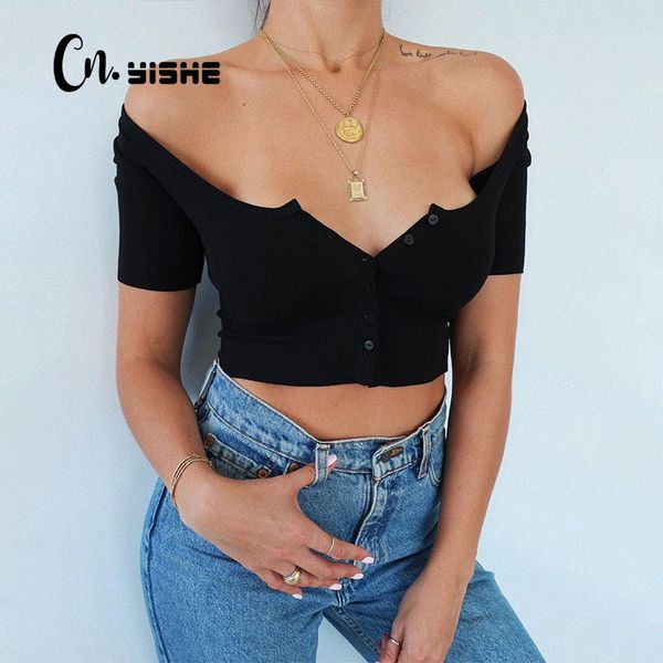 cnyishe summer solid black white short t-shirts women's t shirt tee fashion button slim crop female streetwear 210419
cnyishe summer solid black white short t-shirts women's t shirt tee fashion button slim crop female streetwear 210419