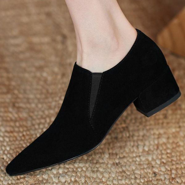 dress shoes women's natural suede leather pointed toe elastic slip-on pumps low heel comfortable female ol style casual daily footwear, Black
dress shoes women's natural suede leather pointed toe elastic slip-on pumps low heel comfortable female ol style casual daily footwear, Black