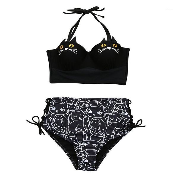 women's swimwear women high waist ruched bikini halter kitty set underwire padded bathing swimsuit, White;black
women's swimwear women high waist ruched bikini halter kitty set underwire padded bathing swimsuit, White;black
