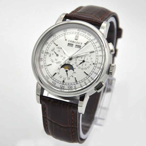 wristwatches brand 42mm mechanical moon phase white dial silver year day month week 316l ss case automatic watch men, Slivery;brown
wristwatches brand 42mm mechanical moon phase white dial silver year day month week 316l ss case automatic watch men, Slivery;brown