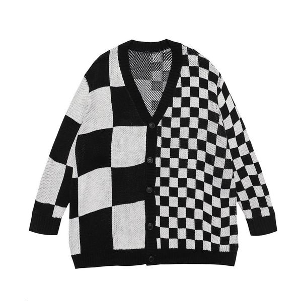 sweater irregular color matching plaid men's bf lazy cardigan coat american fashion brand loose v-neck, White;black
sweater irregular color matching plaid men's bf lazy cardigan coat american fashion brand loose v-neck, White;black