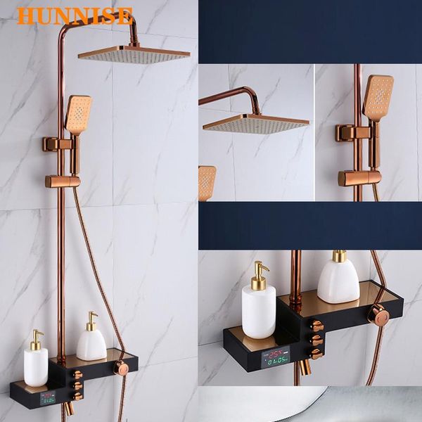 rose gold digital bathroom shower faucet and cold system square head three fuction way sets
rose gold digital bathroom shower faucet and cold system square head three fuction way sets