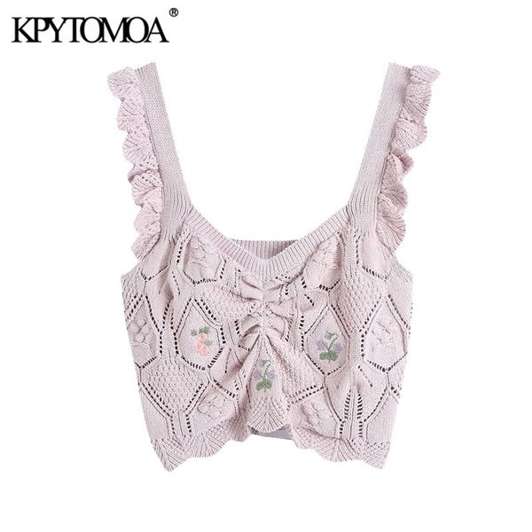 women fashion floral embroidery cropped knitted tank wide straps with ruffles female camis mujer 210420, White
women fashion floral embroidery cropped knitted tank wide straps with ruffles female camis mujer 210420, White
