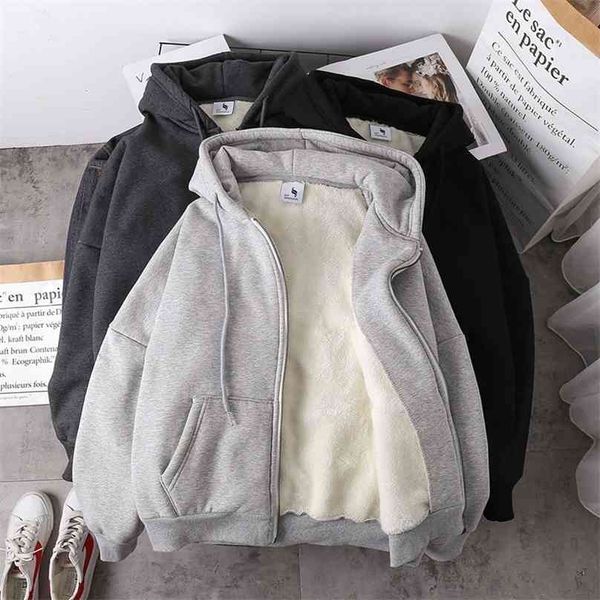 jacket women solid color autumn winter imitation lamb wool korean loose plus velvet thick hooded zipper sweatshirt 210803, Black
jacket women solid color autumn winter imitation lamb wool korean loose plus velvet thick hooded zipper sweatshirt 210803, Black