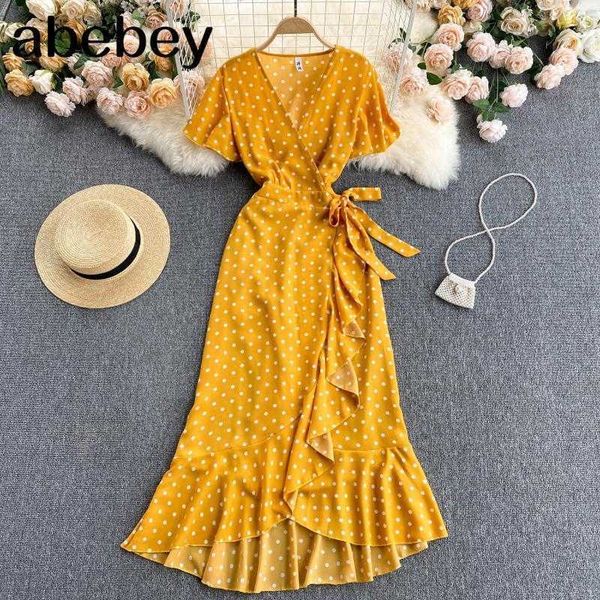 summer clothes dresses for women elegant vintage ruffle wrap dress v neck short sleeve casual polka dot midi dress 210715, Black;gray
summer clothes dresses for women elegant vintage ruffle wrap dress v neck short sleeve casual polka dot midi dress 210715, Black;gray