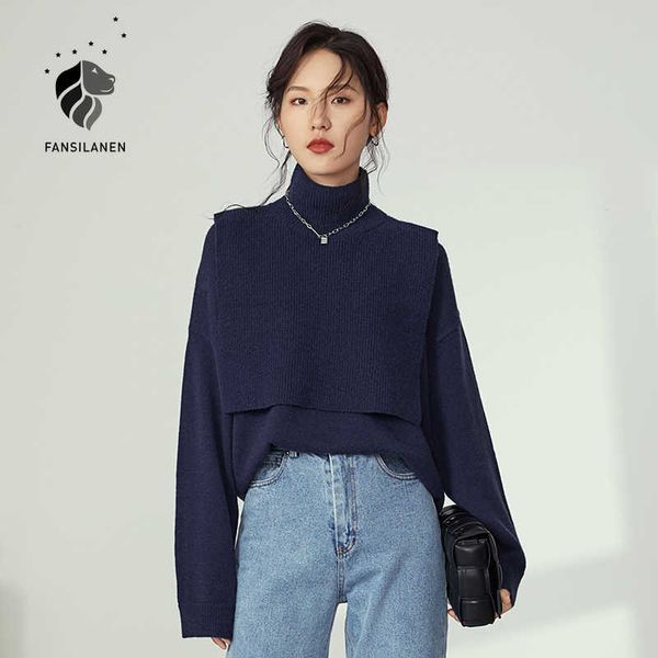 fansilanen two piece suit turtleneck knitted sweater women oversized blue casual pullover autumn winter vintage female jumper 210607, White;black
fansilanen two piece suit turtleneck knitted sweater women oversized blue casual pullover autumn winter vintage female jumper 210607, White;black