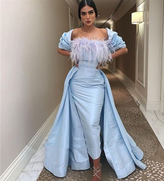 elegant light sky blue tea-length sheath formal evening dresses with detachable skirts feather satin prom pageant dress off shoulder women s, Black;red
elegant light sky blue tea-length sheath formal evening dresses with detachable skirts feather satin prom pageant dress off shoulder women s, Black;red