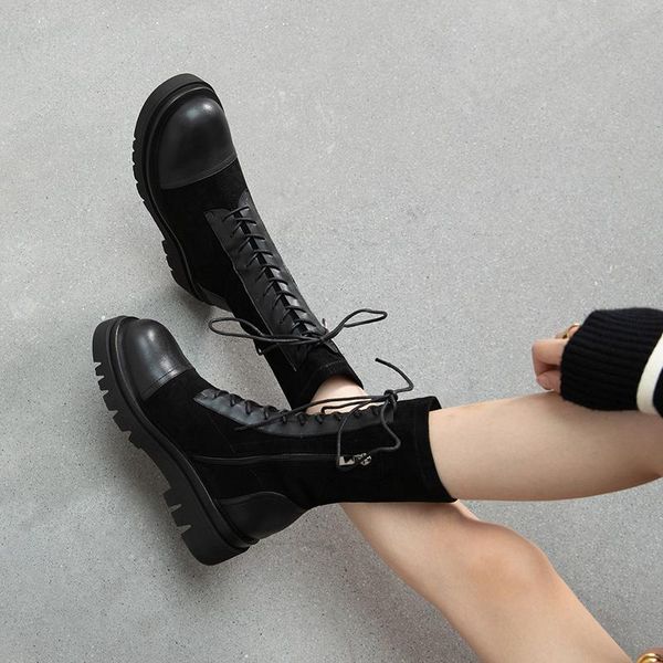 boots fashion thick bottom women's short genuine leather casual shoes long flat, Black
boots fashion thick bottom women's short genuine leather casual shoes long flat, Black