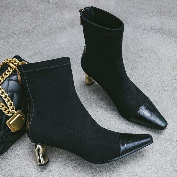 boots ins women ankle velvet stitching stretch outdoor booties woman stone pattern toe metal heel, Black
boots ins women ankle velvet stitching stretch outdoor booties woman stone pattern toe metal heel, Black