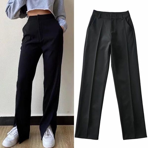 black leg split blazer suit pants women high waist casual straight office commute tailored trousers droop sensation women's & capris, Black;white
black leg split blazer suit pants women high waist casual straight office commute tailored trousers droop sensation women's & capris, Black;white