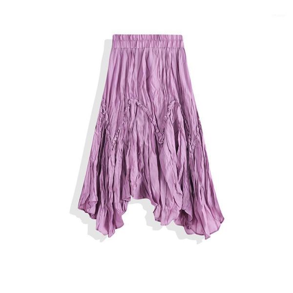 skirts summer sweet irregular a-line crepe cotton midi korean style high low patchwork pleated flared knee length, Black 
skirts summer sweet irregular a-line crepe cotton midi korean style high low patchwork pleated flared knee length, Black