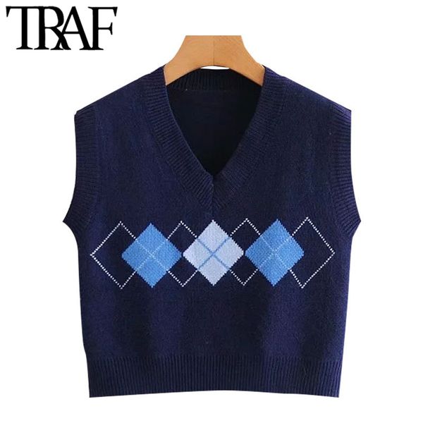 traf women fashion argyle cropped knitted vest sweater vintage v neck sleeveless female waistcoat chic 210415, White
traf women fashion argyle cropped knitted vest sweater vintage v neck sleeveless female waistcoat chic 210415, White