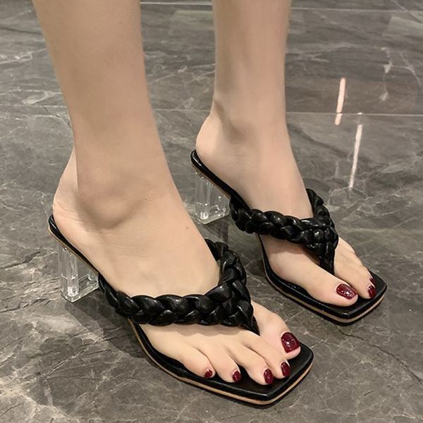 slippers lucyever summer women wove solid color square toe transparent heel flip flops female high heels sandals slides 1n5j, Black 
slippers lucyever summer women wove solid color square toe transparent heel flip flops female high heels sandals slides 1n5j, Black
