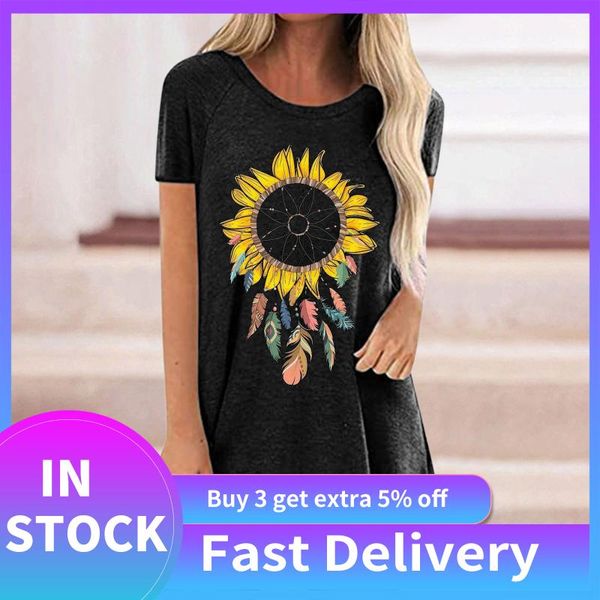 summer casual streetwear women sunflower printing short sleeve round neck t-shirt pullover loose tee tunic women's, White
summer casual streetwear women sunflower printing short sleeve round neck t-shirt pullover loose tee tunic women's, White