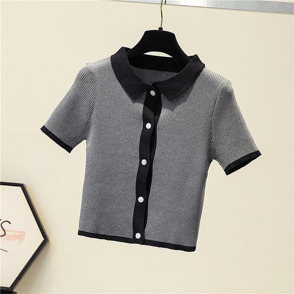 summer collar ice silk sweater short-sleeved cardigan women's thin t-shirt top, White
summer collar ice silk sweater short-sleeved cardigan women's thin t-shirt top, White