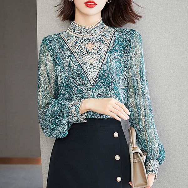 women's blouses & shirts autumn 2021 stand-up collar women lace shirt fashion hollow out embroidered patchwork long-sleeved printed ch, White
women's blouses & shirts autumn 2021 stand-up collar women lace shirt fashion hollow out embroidered patchwork long-sleeved printed ch, White