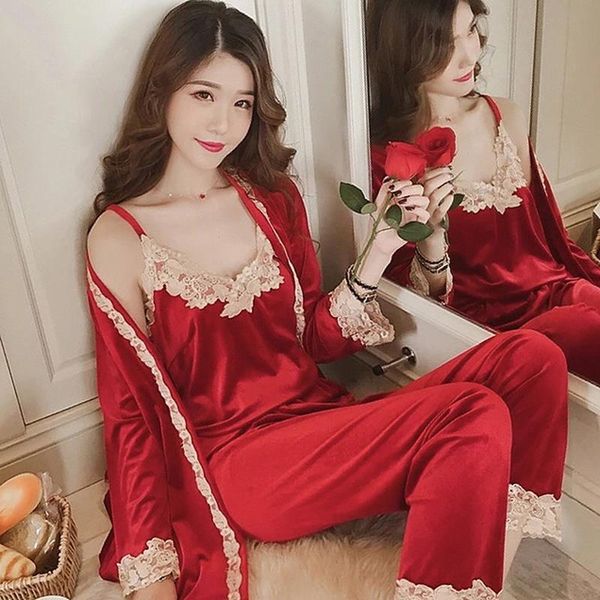 autumn womens sleepwears winter warm pajamas set women sling deep gold velvet homewear 3pcs pajama sets long pant, Black;red
autumn womens sleepwears winter warm pajamas set women sling deep gold velvet homewear 3pcs pajama sets long pant, Black;red