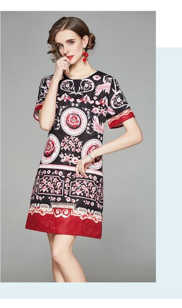 fashion jacquard dress summer women's short-sleeved retro crew neck loose and thin a-line skirt, Black;pink
fashion jacquard dress summer women's short-sleeved retro crew neck loose and thin a-line skirt, Black;pink